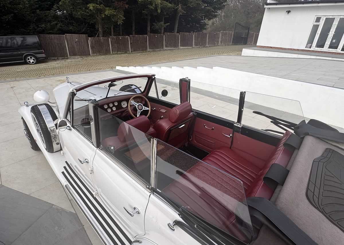 Beauford Open Tourer interior interior with roof down from above