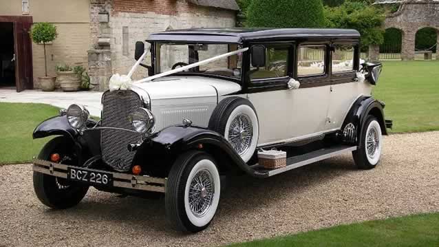 Bramwith Landulette wedding car with ribbons on bonnet