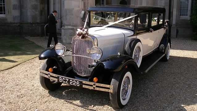 Bramwith Landulette wedding car with ribbons on bonnet